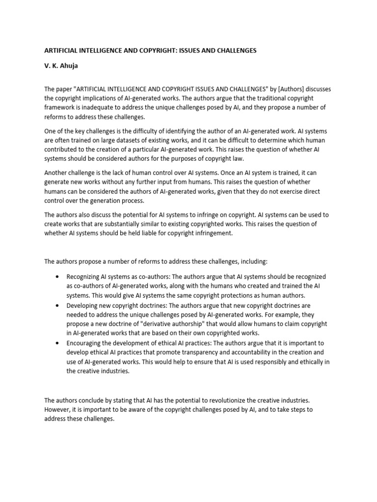 Artificial Intelligence and Copyright Issues and Challenges | PDF ...