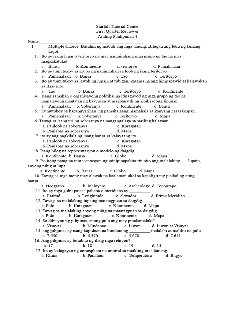 AP Reviewer Grade 4final | PDF