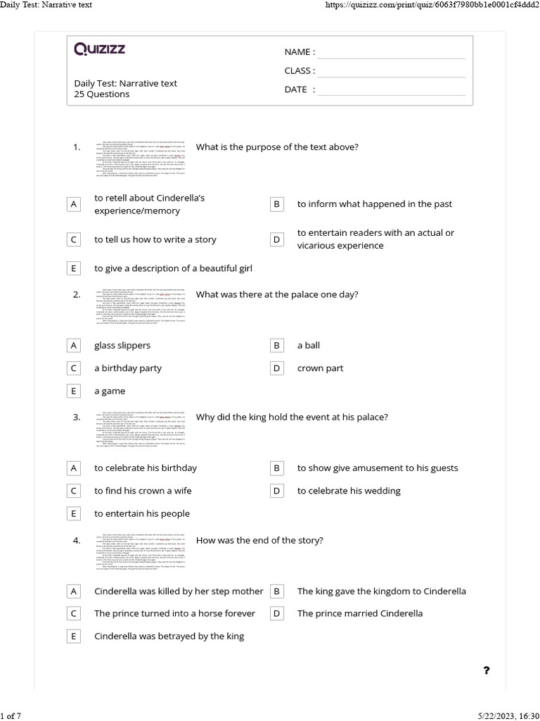 Daily Test Narrative Text | PDF