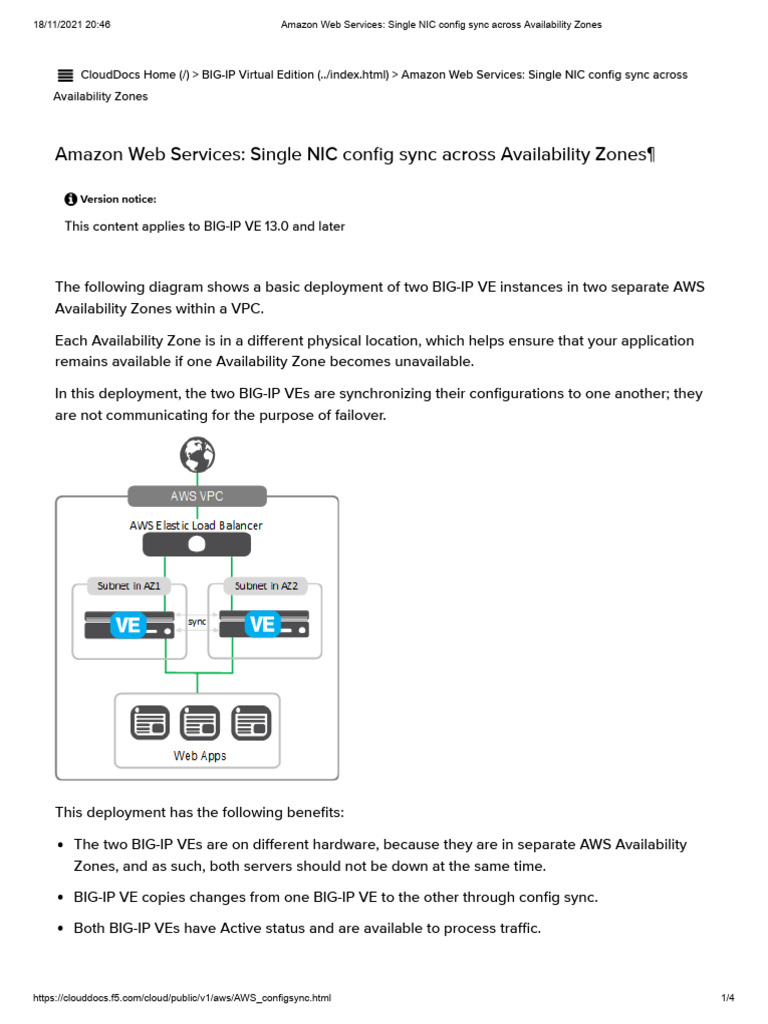 Amazon  Services Single NIC Config Sync Across Availability Zones