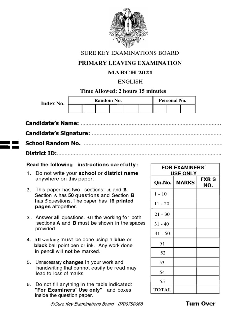 Primary Leaving Exam English 2021 | PDF | Ellipsis