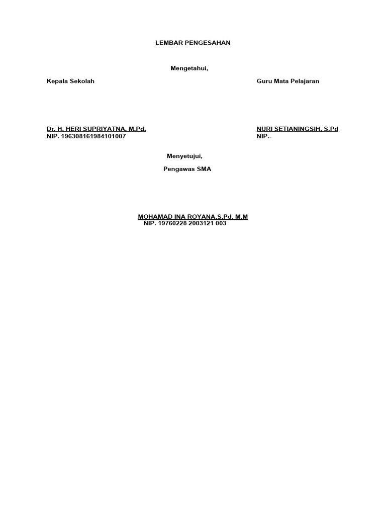 Contoh Lembar Pengesahan RPP | PDF