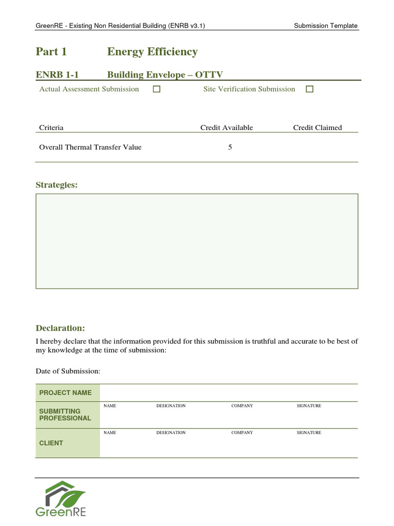 ENRB v3.1 Submission Template Guide | PDF | Window | Building Insulation