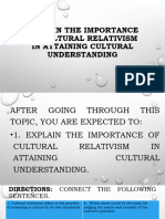 Explain The Importance of Cultural Relativism in Attaining Cultural Understanding