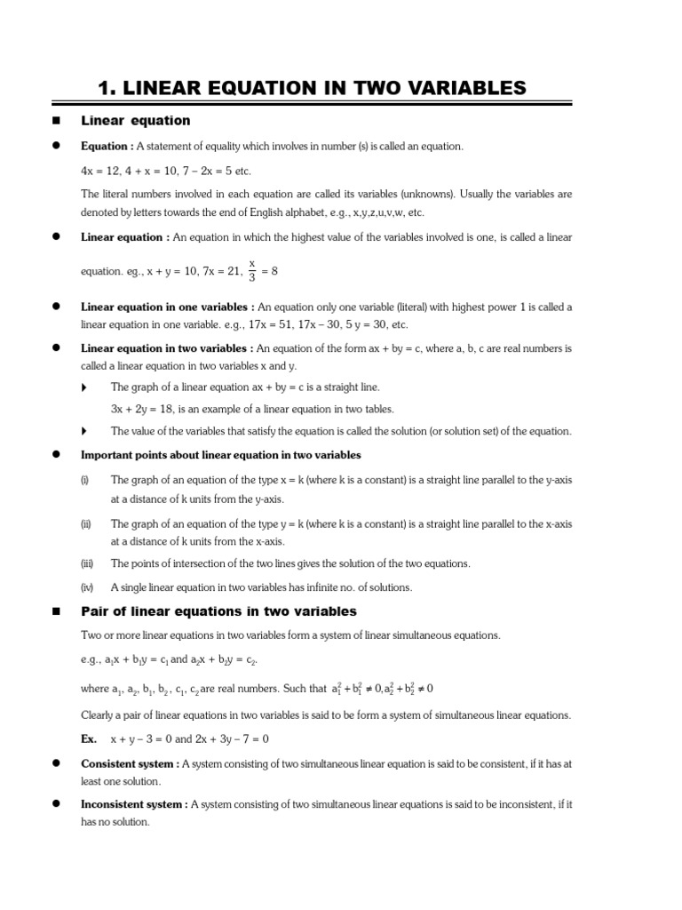 Linear equation in two variables pdf