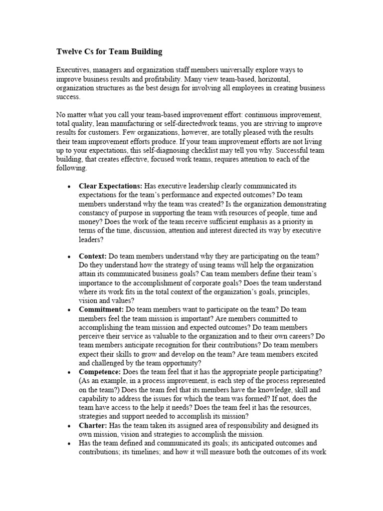Twelve Cs For Team Building | PDF