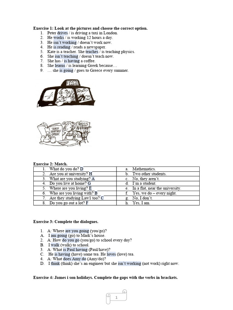 Present Simple and Continuous Exercises | PDF