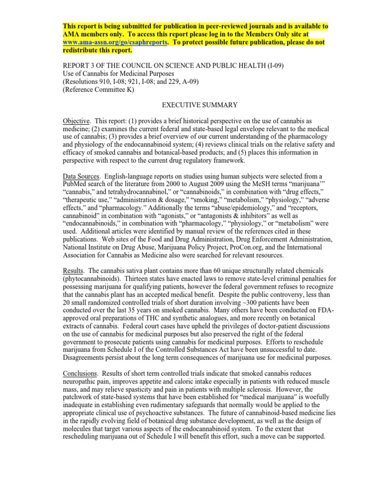 AMA Report Executive Summary | PDF | Medical Cannabis ...