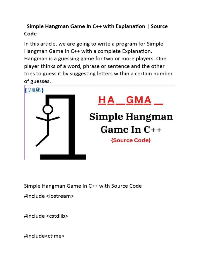 Simple hangman game in c pdf