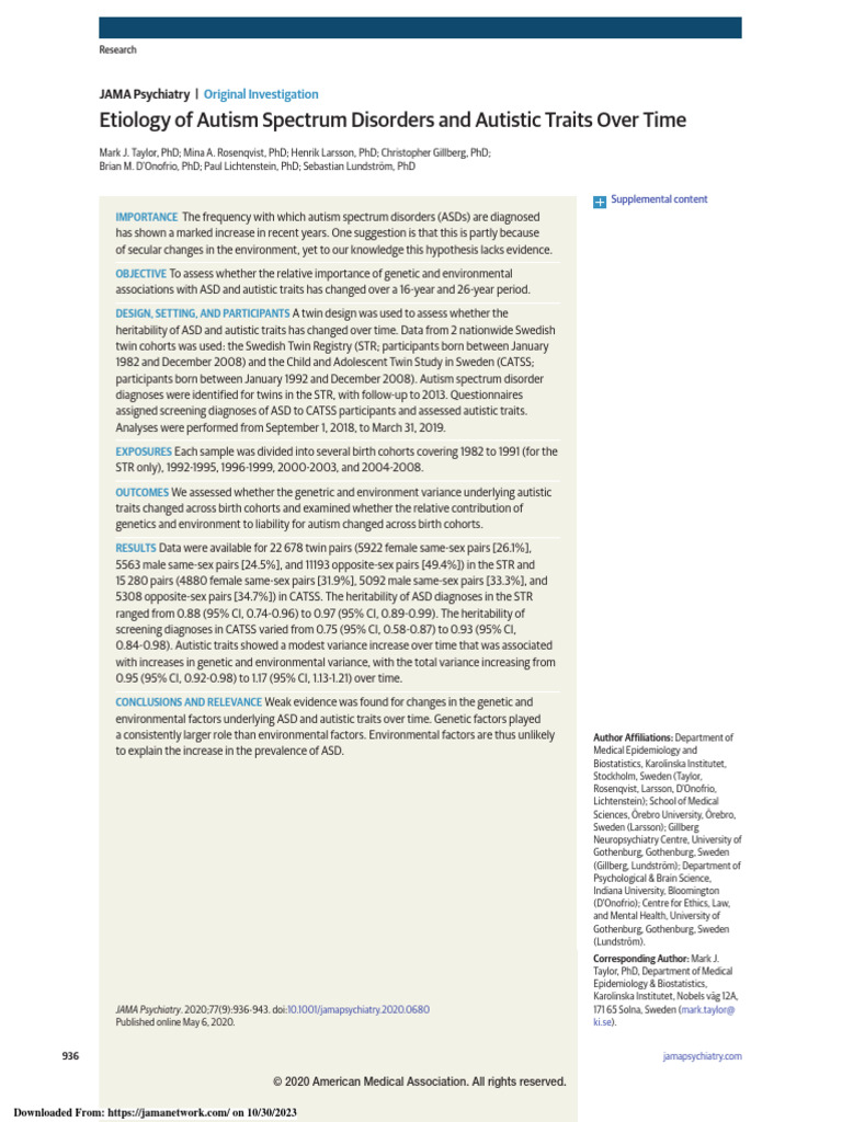 Genetic vs. Environmental Influence on Autism Over Time | PDF | Autism ...