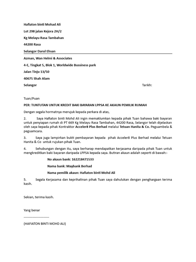 Surat Tuntutan Baki Bayaran | PDF