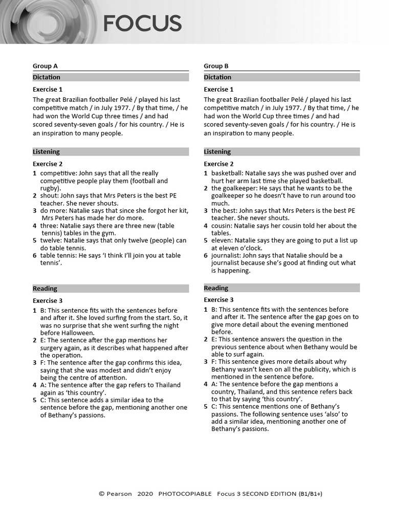 Focus 3 Unit 2 Test Answer Key | PDF