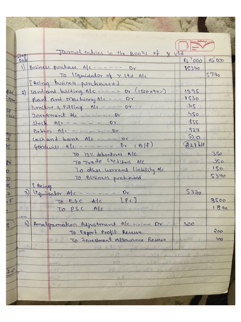 Journal entries Amalgamation in the nature of purchase PDF