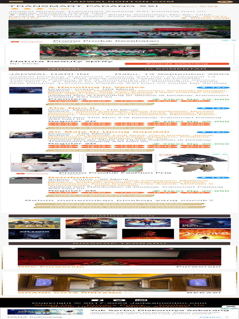 Jadwal Film Bioskop Transmart Padang XXI Padang + Harga Tiket Hari Ini