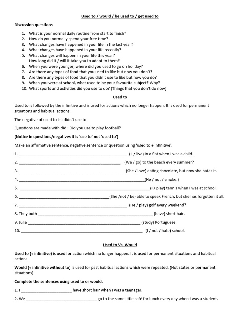 Objective First Used To Would Be Used To Get Used To Exercises | PDF ...