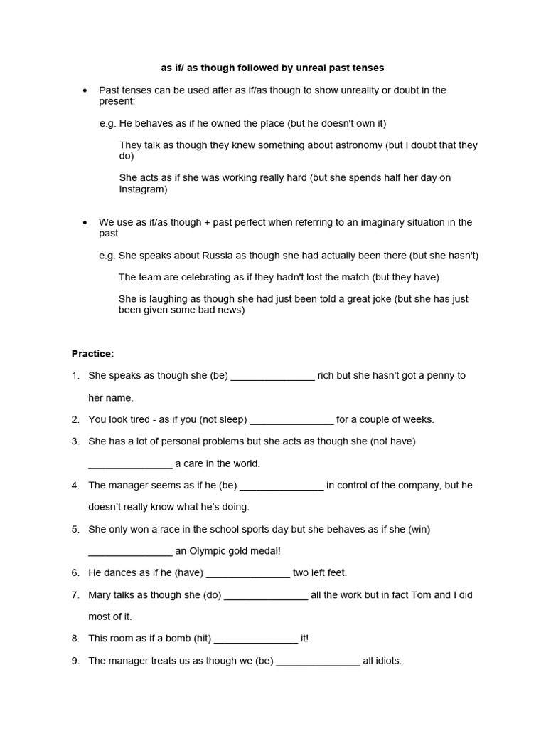 As If-As Though + Unreal Past Tenses | PDF