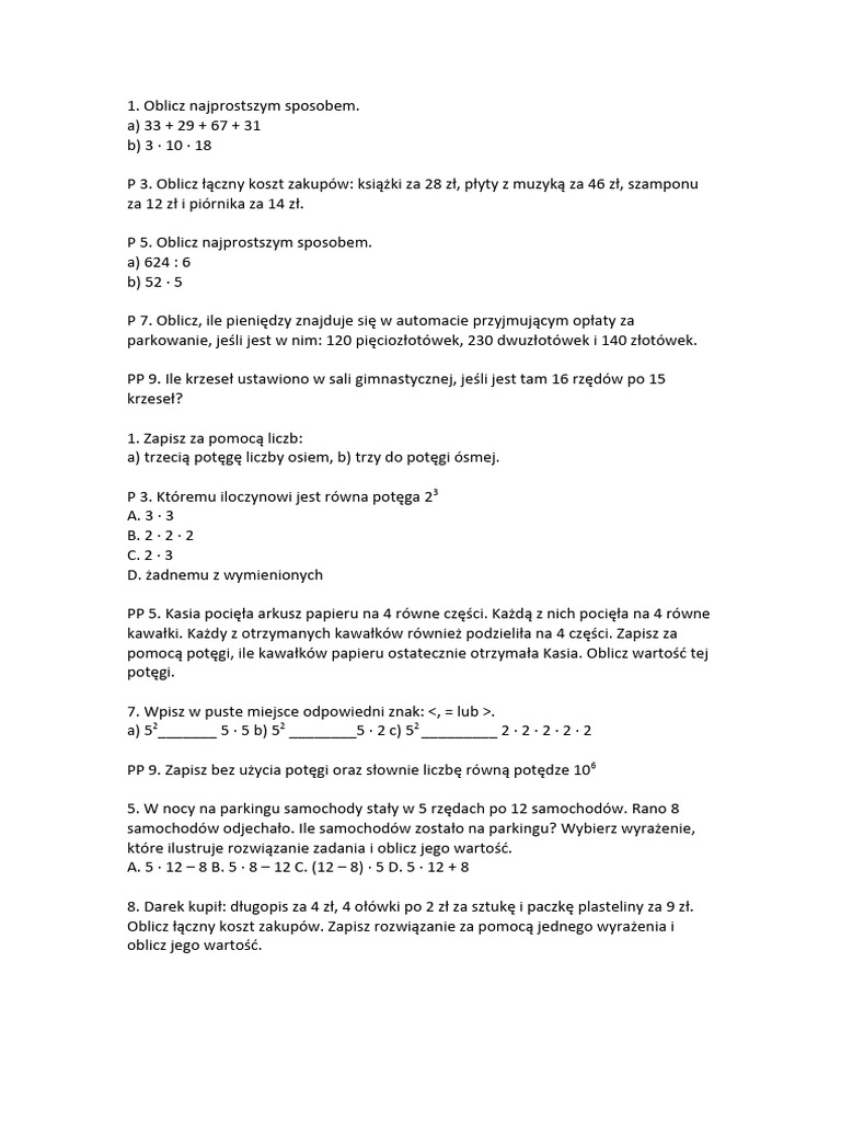 Klasa 5 - Testy | PDF