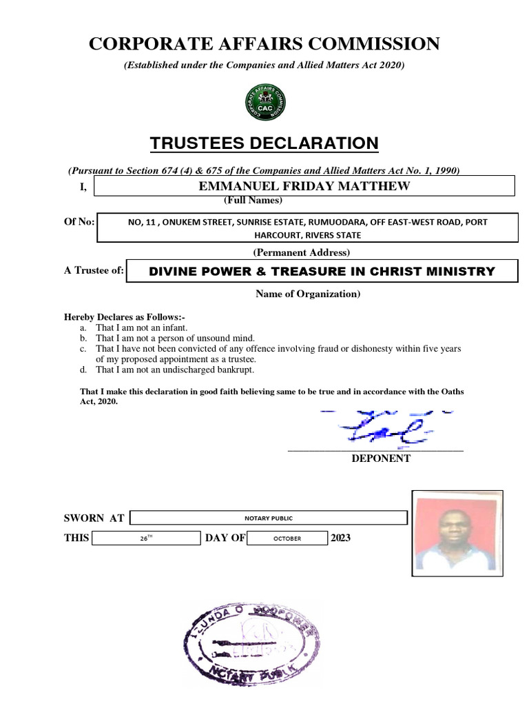 Trustees Declaration for CAC Compliance | PDF