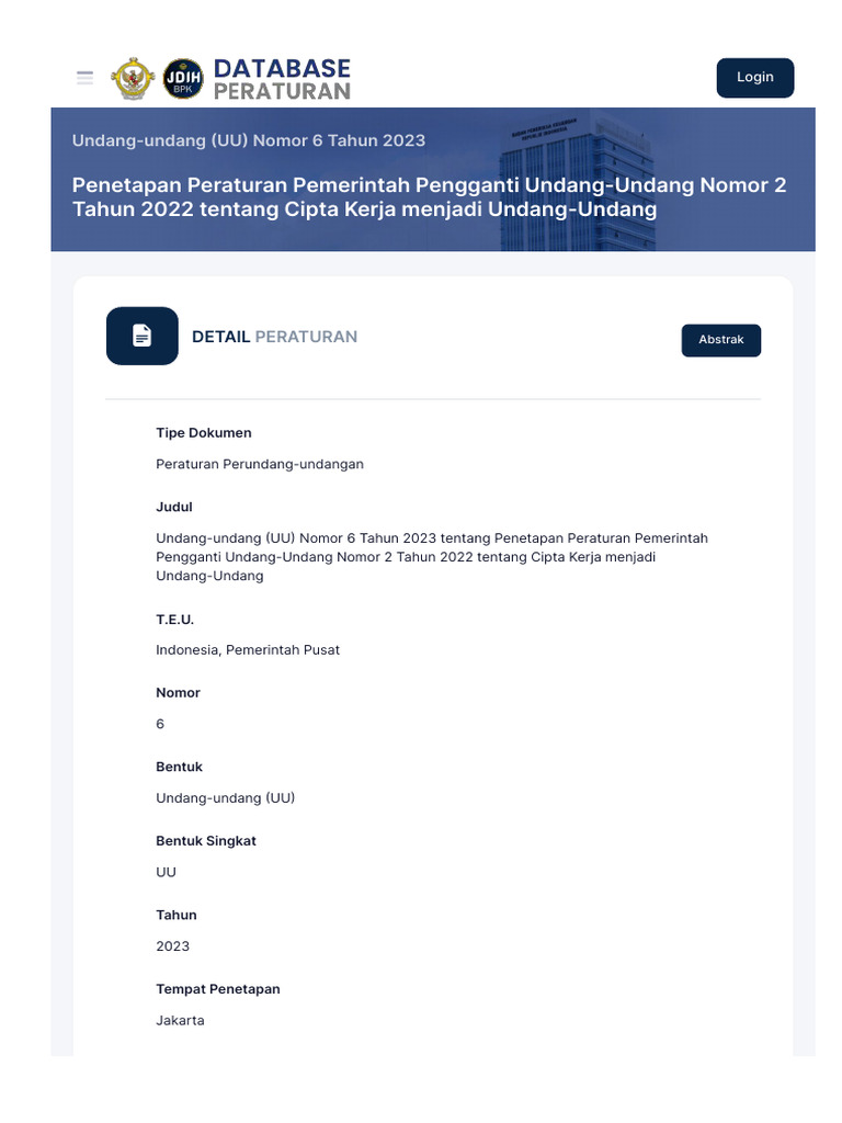Peraturan BPK Go Id Details 246523 Uu No 6 Tahun 2023 | PDF
