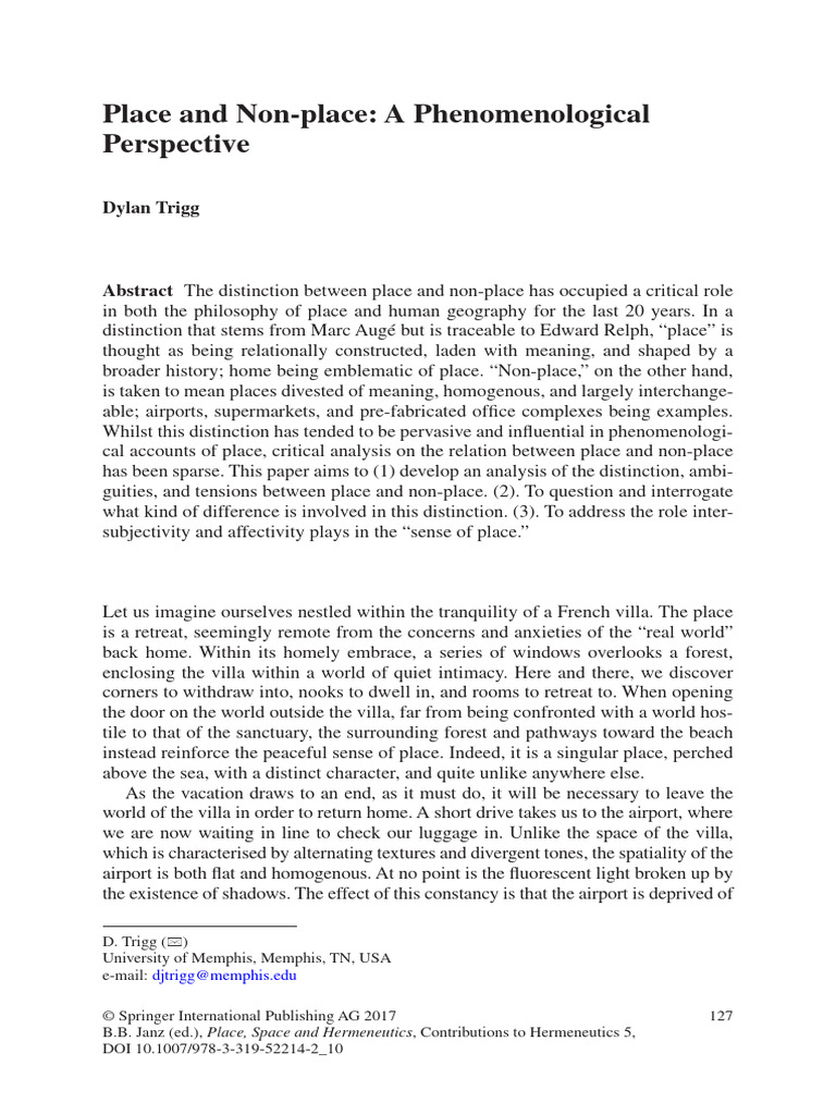 Place and Non Place A Phenomenological P PDF Experience Space