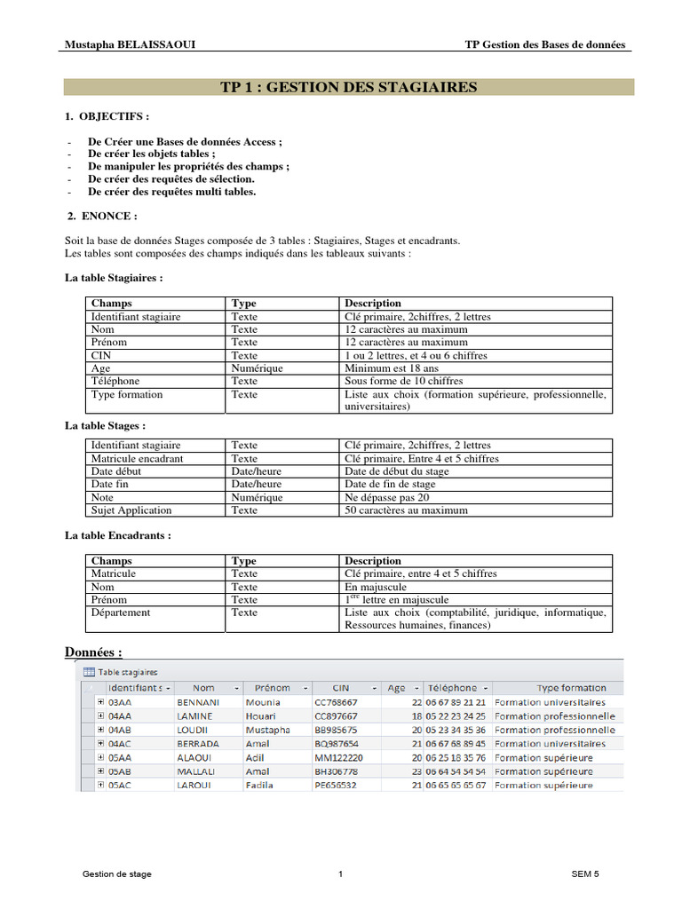 Gestion des Stagiaires en Base de Données | PDF | Bases de données ...
