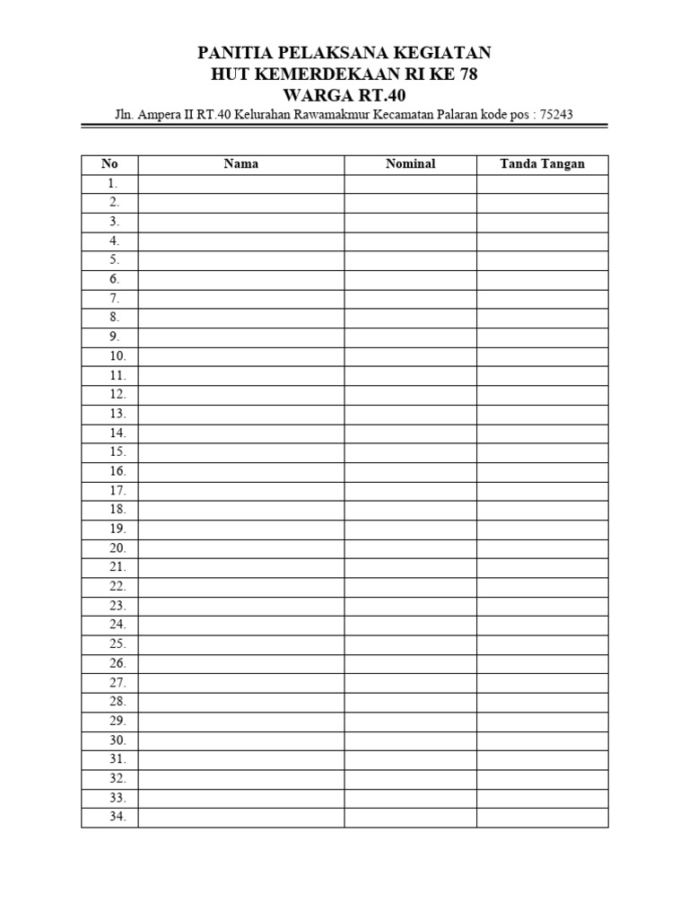 Daftar Iuran 17an Warga | PDF