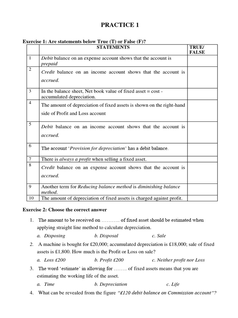 Accounting Exercises on Depreciation and Assets | PDF | Depreciation ...