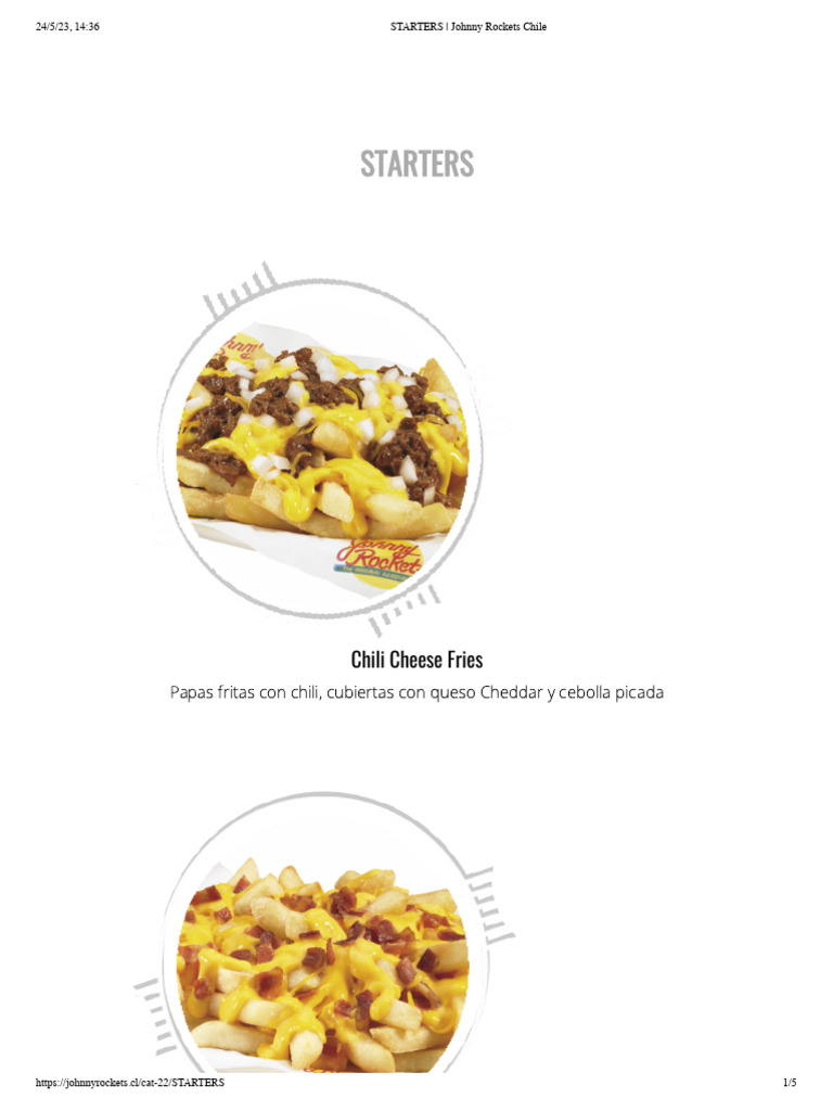 Entradas del Menú de Johnny Rockets Chile | PDF