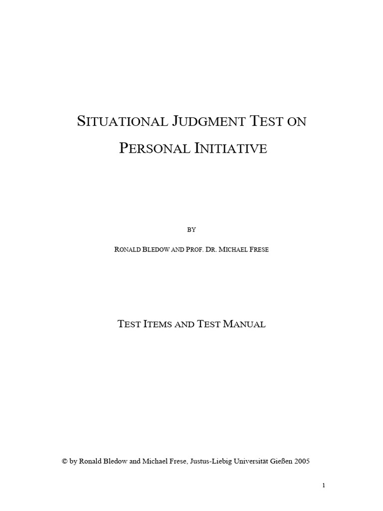 SITUATIONAL JUDGMENT TEST ON PERSONAL INITIATIVE Full Test PDF
