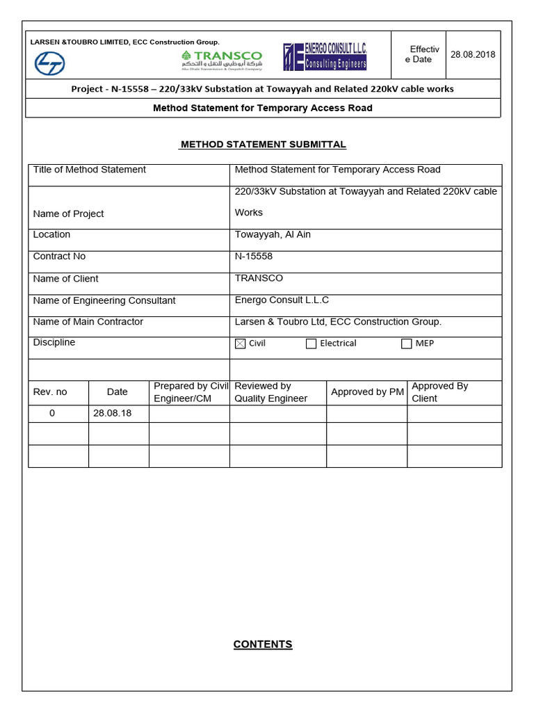 Temporary Access Road Method Statement | PDF | Personal Protective ...