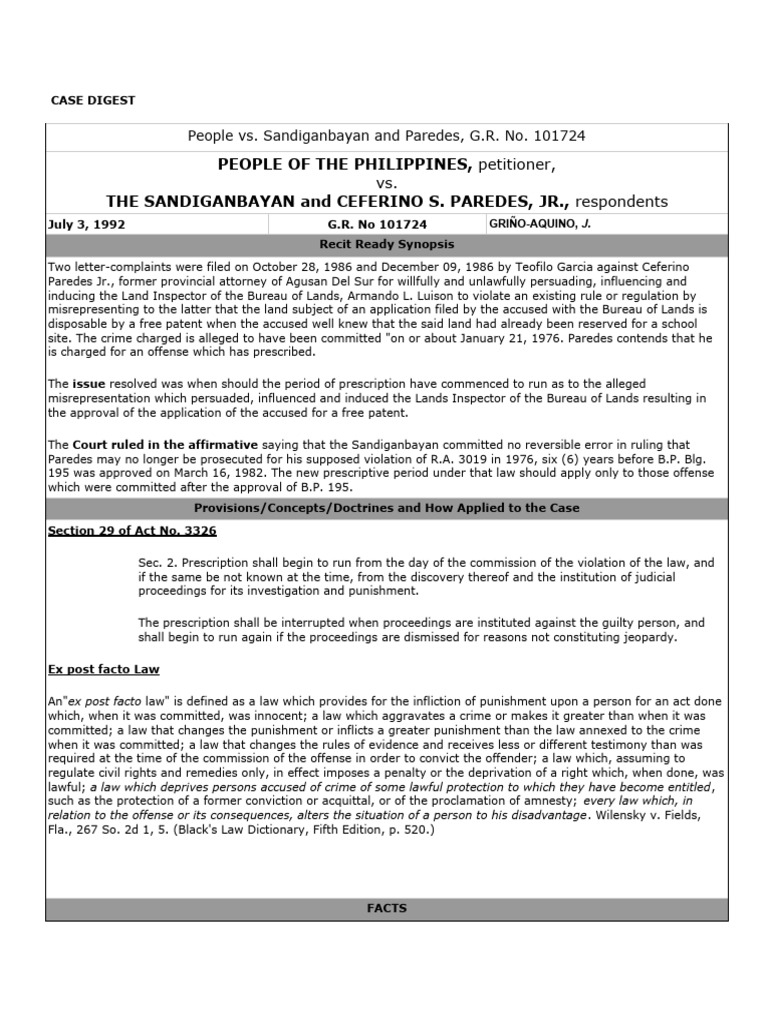 People vs. Sandiganbayan and Paredes PDF Ex Post Facto Law