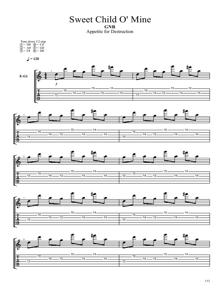 sweet child of mine guns roses chords