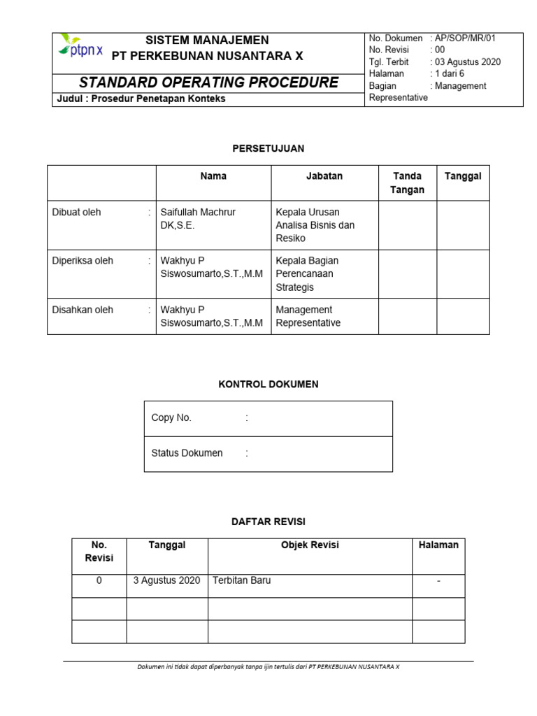 AP SOP MR 01 Prosedur Penetapan Konteks-Ok | PDF