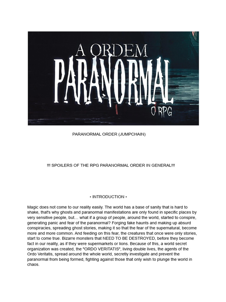 Paranormal Order Jumpchain English Version 3 0 Pdf Firearms Rituals