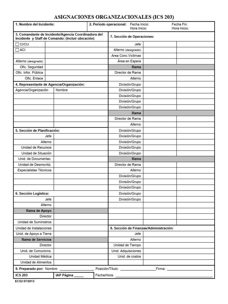 Lista de Asignaciones Organizacionales ICS 203 | PDF