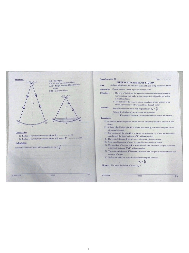 Refractive Index of Liquid PDF
