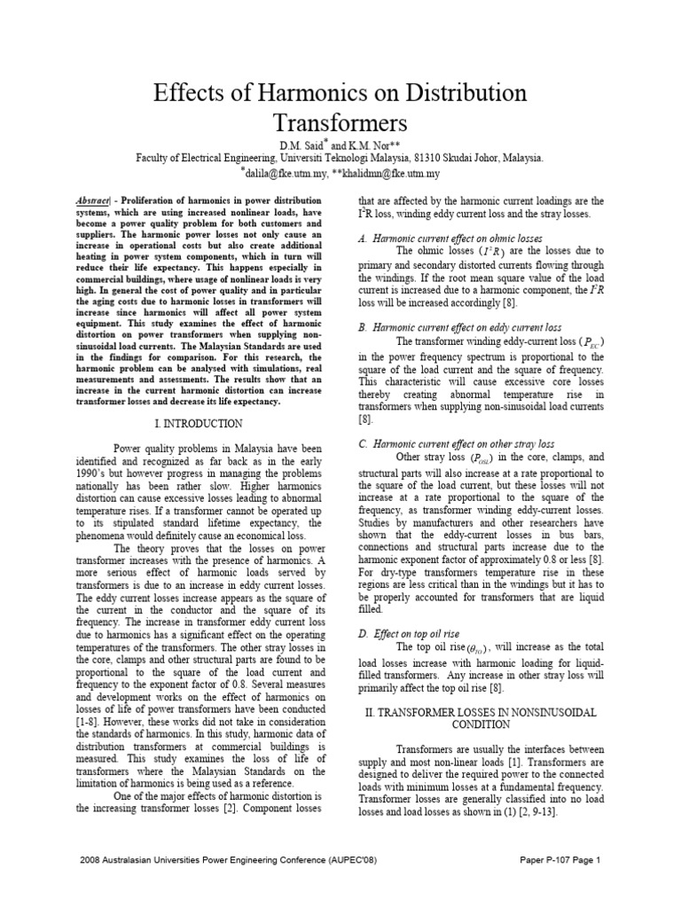 Harmonic Impact on Transformer Losses | PDF | Transformer | Electrical ...