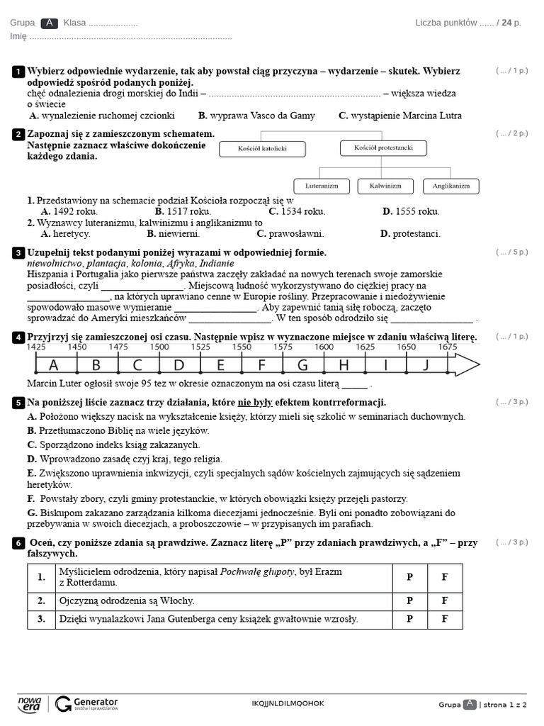6 Rozdział I, Test NR 1 (Kopia) Test (Z Widoczną Punktacją) - 1 | PDF