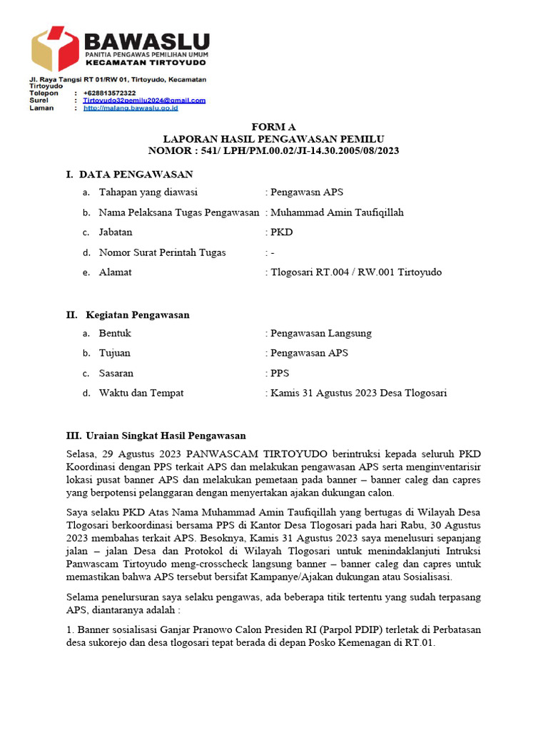 541.Form A-31 Agustus 2023-Muhammad Amin Taufiqillah-(Pengawasan APS) | PDF
