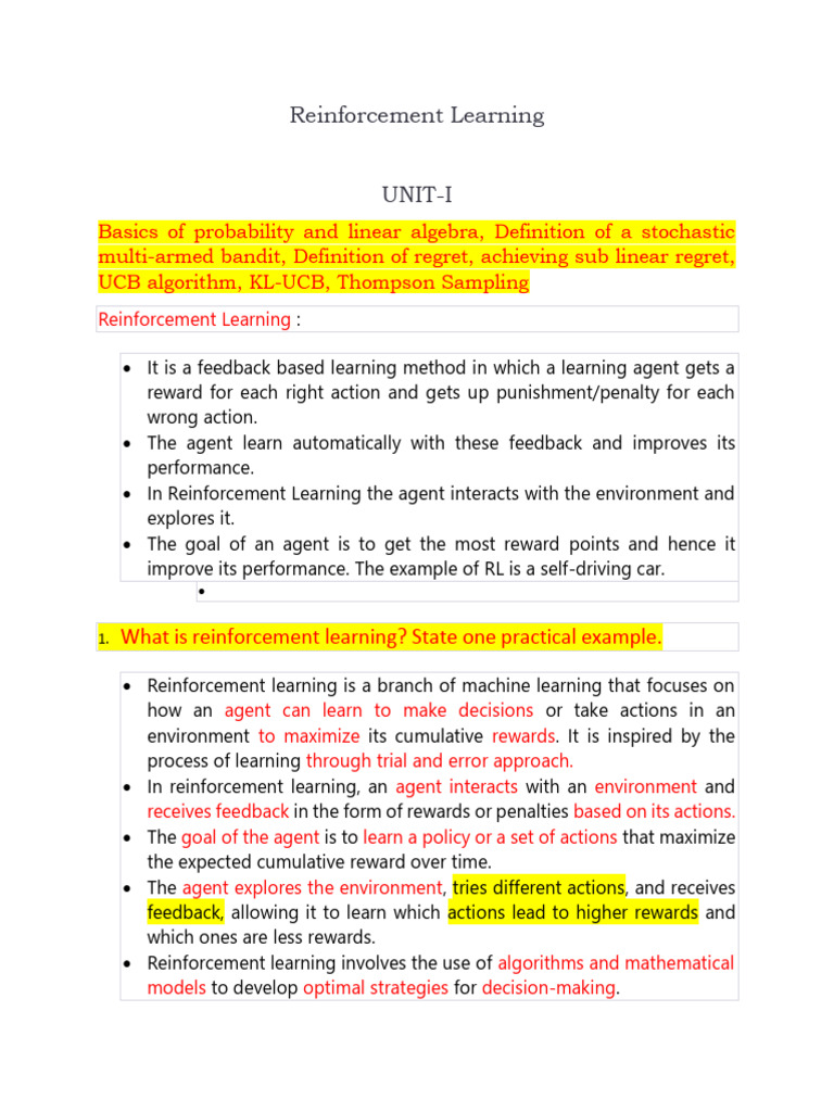 Reinforcement Learning Fundamentals | PDF