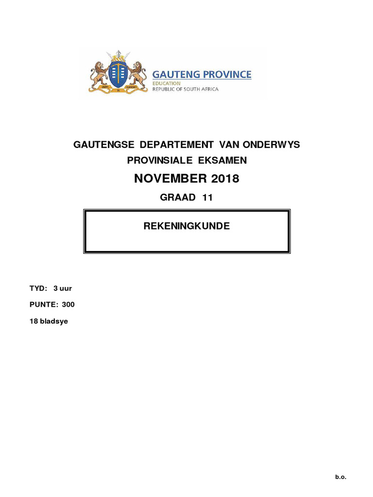 Grade 11 Accounting Provincial Examination (Afrikaans) November 2018 ...