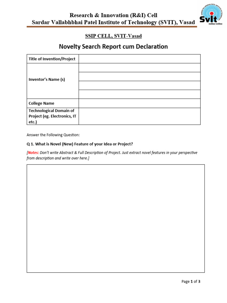 Novelty Search Report | Download Free PDF | Invention | Patent