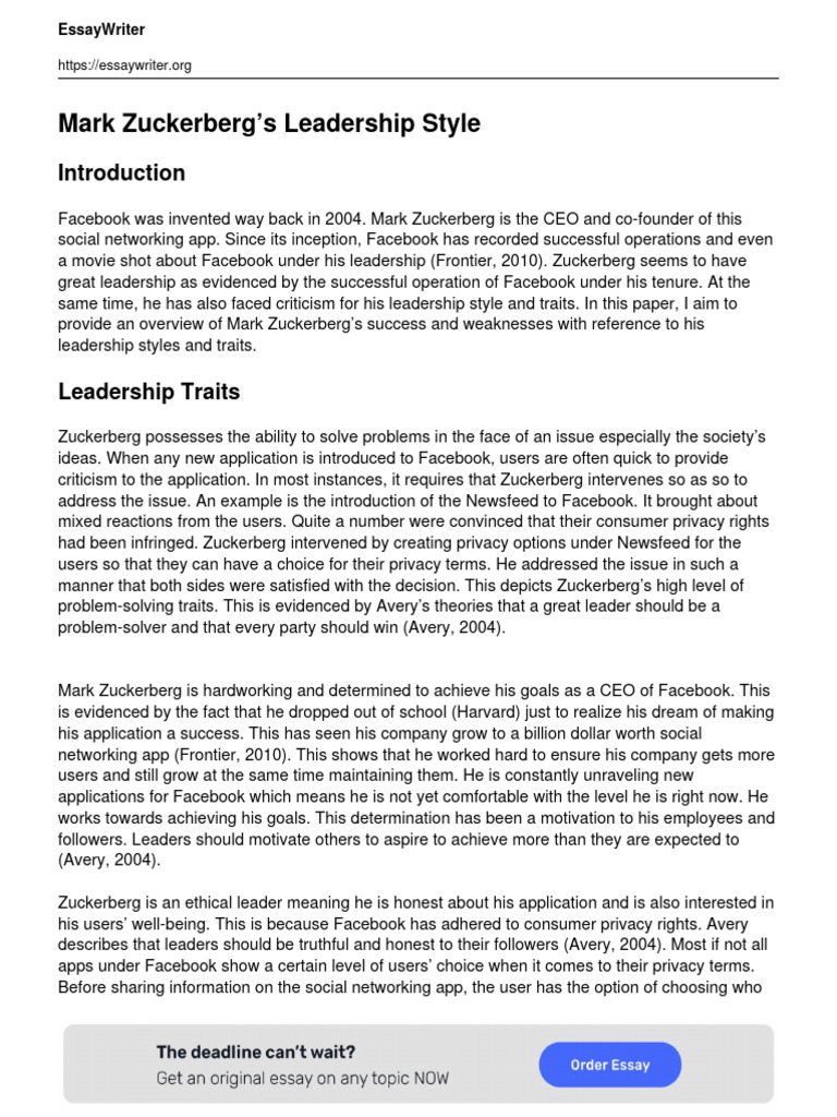 Mark Zuckerbergs Leadership Style Pdf Leadership Facebook