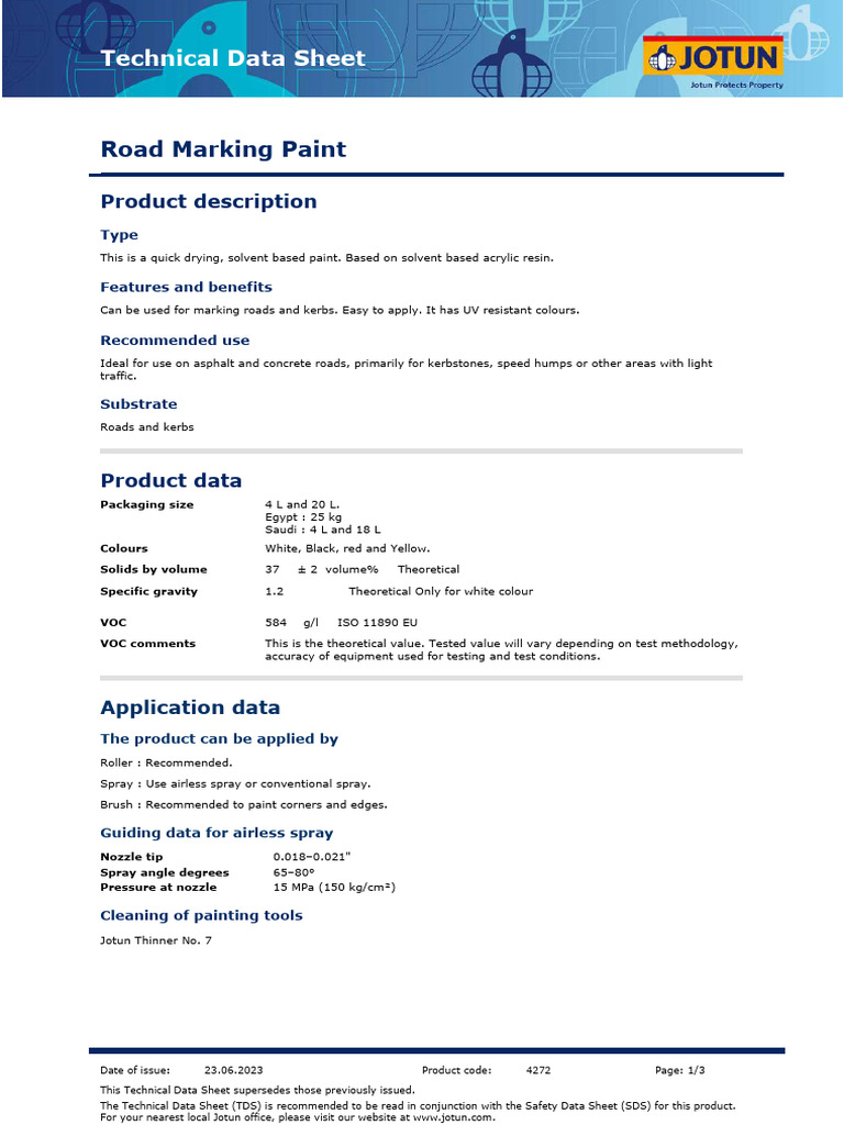 Road Marking Paint Technical Data Sheet | PDF | Paint | Physical Sciences