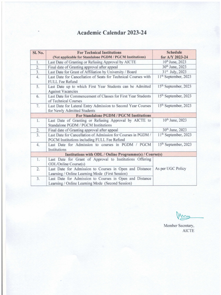 Academic Calendar 2023-24 Signed | PDF