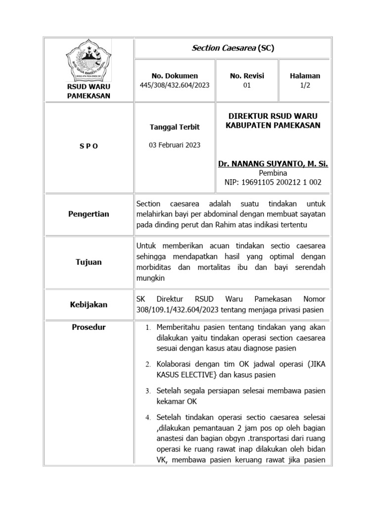 Prosedur Section Caesarea RSUD Waru | PDF