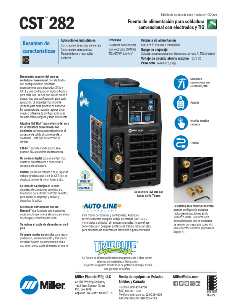 Ficha Tecnica Equipo de Soldar Miller Cst 282 PDF