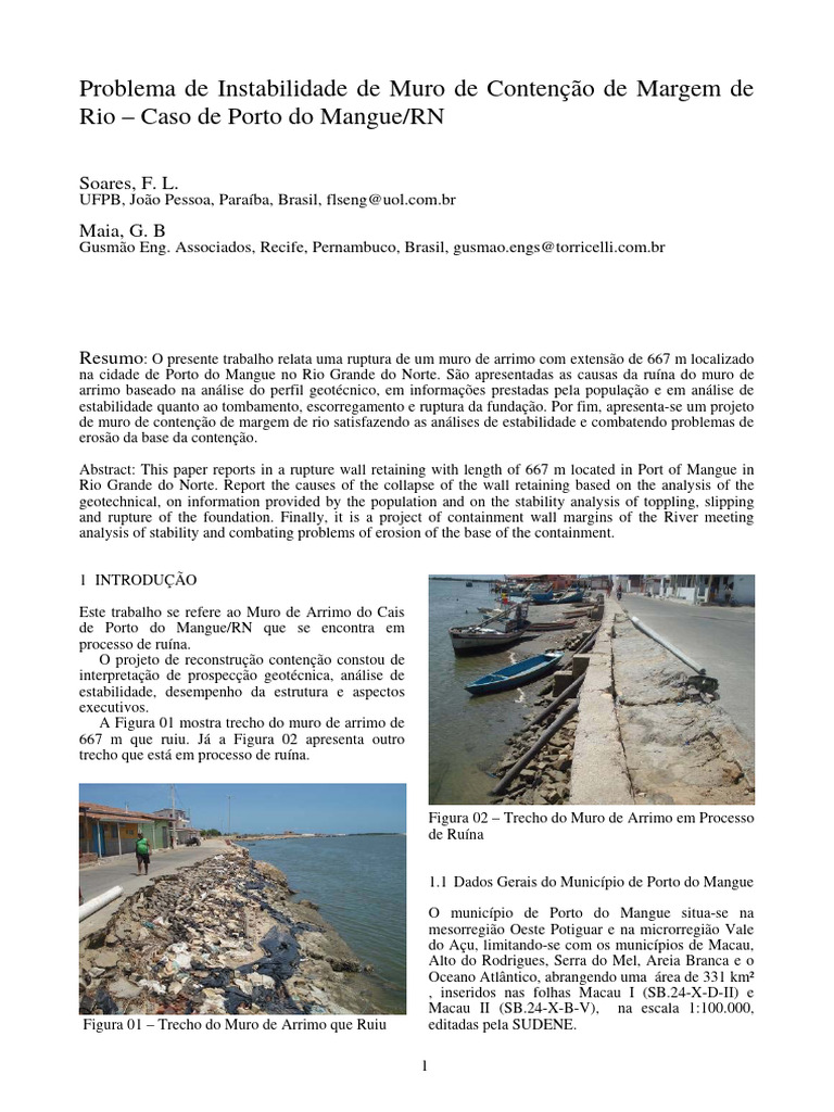 Problema de Instabilidade de Muro de Contenção Na Margem de Rio | PDF ...
