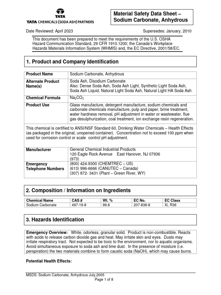 Soda Ash Solution Msds PDF Sodium Hydroxide Sodium Carbonate