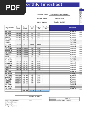 Timesheet for OCT- 2023
